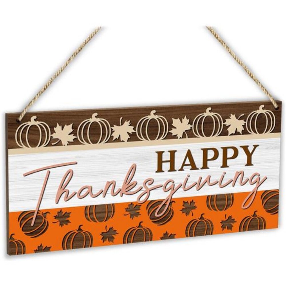 Maple Leaf Pumpkin Fall Happy Thanksgiving Hanging Sign Wooden Home Decor
